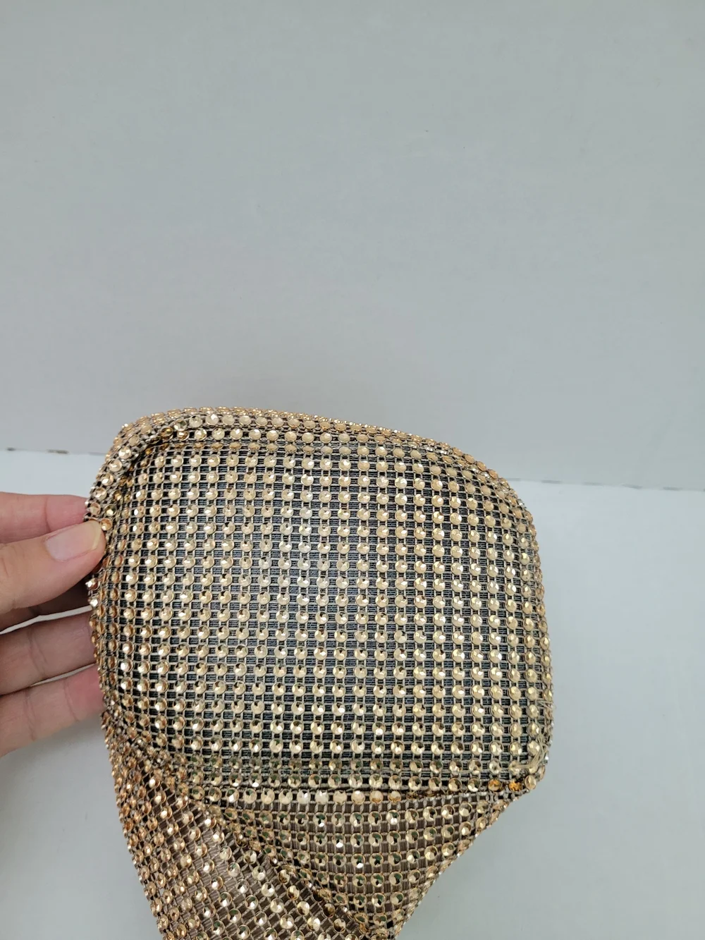 Gold Sequin Mesh Wristlet Evening Bag, Magnetic & Zip Closure